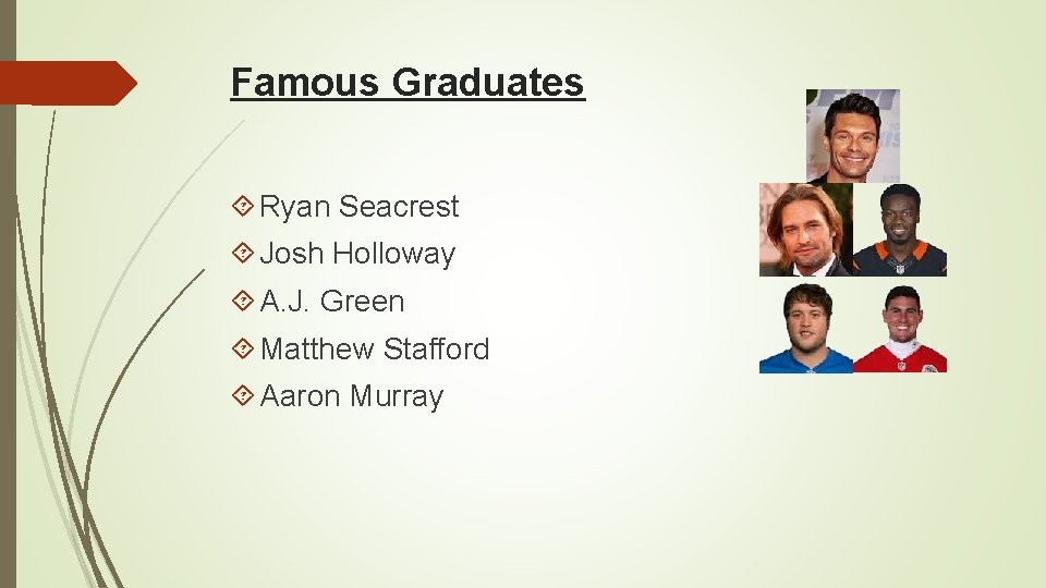 Famous Graduates Ryan Seacrest Josh Holloway A. J. Green Matthew Stafford Aaron Murray 
