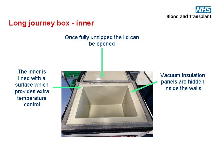 Long journey box - inner Once fully unzipped the lid can be opened The