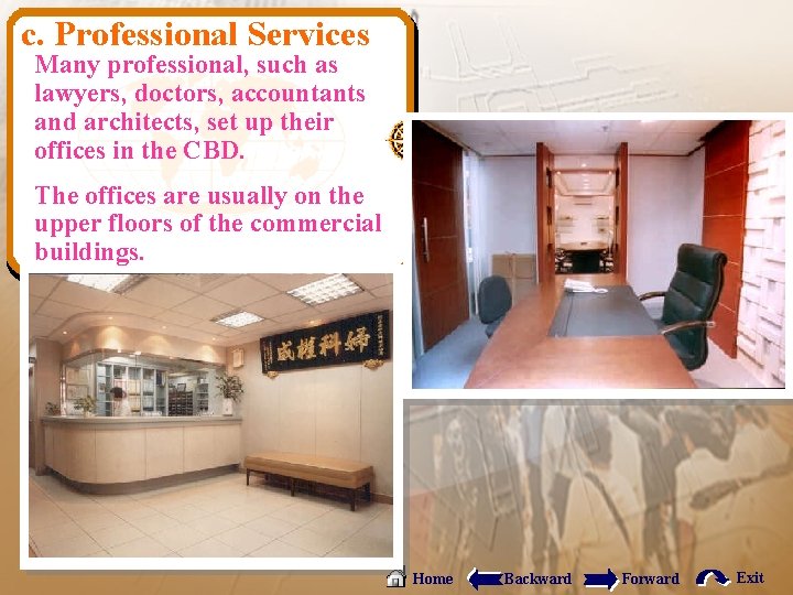 c. Professional Services Many professional, such as lawyers, doctors, accountants and architects, set up