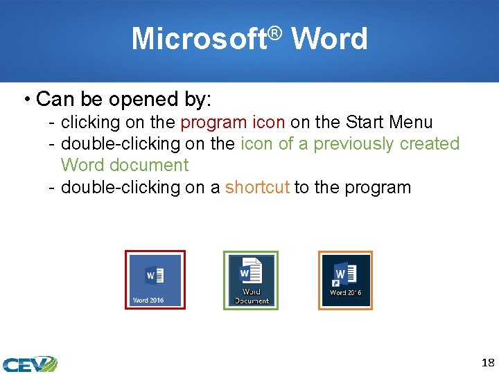 Microsoft® Word • Can be opened by: - clicking on the program icon on