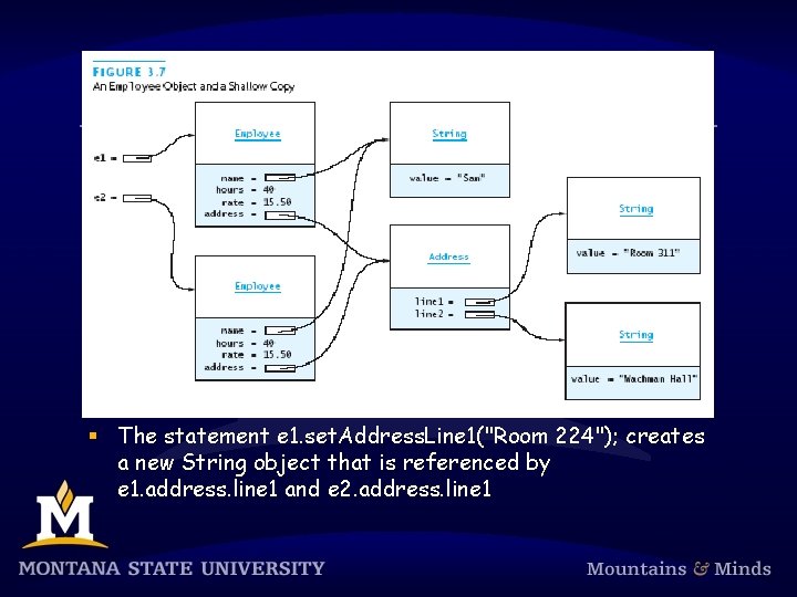 § The statement e 1. set. Address. Line 1("Room 224"); creates a new String