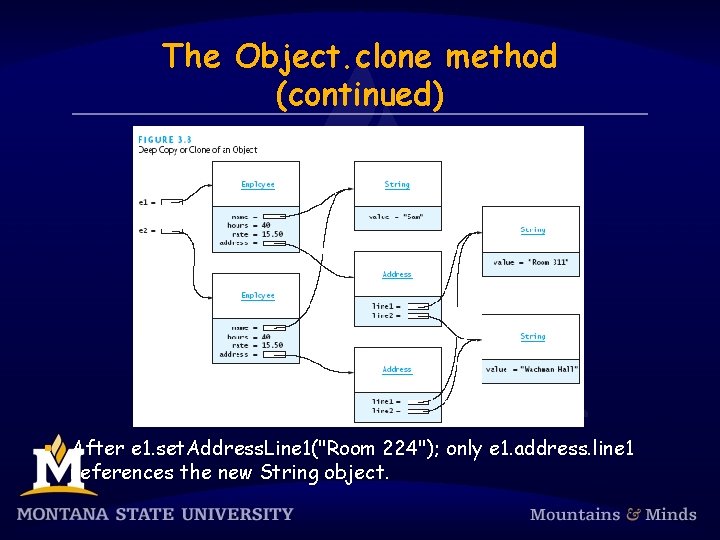 The Object. clone method (continued) § After e 1. set. Address. Line 1("Room 224");