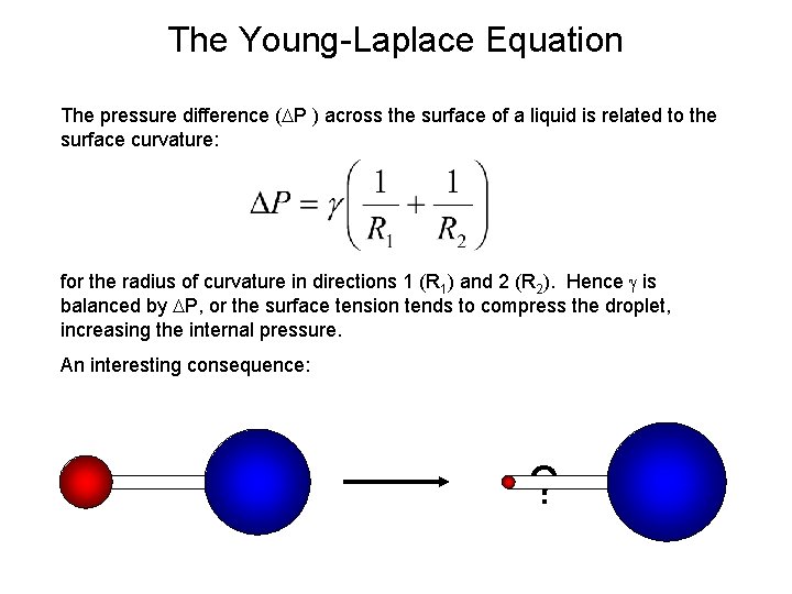 The Young-Laplace Equation The pressure difference ( P ) across the surface of a