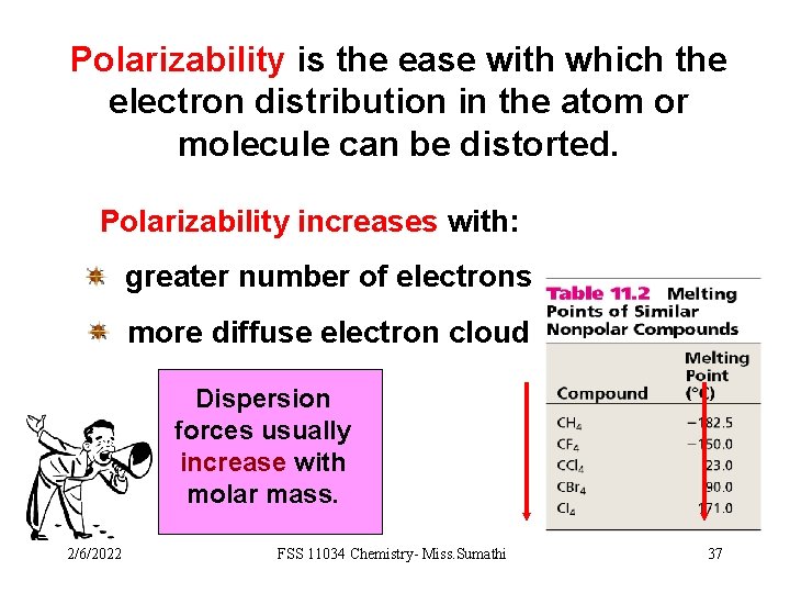 Polarizability is the ease with which the electron distribution in the atom or molecule