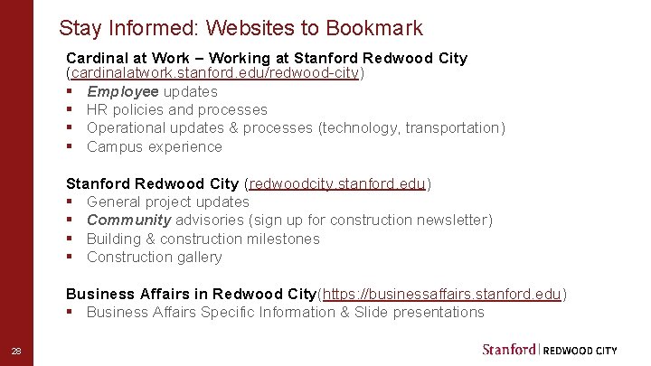 Stay Informed: Websites to Bookmark Cardinal at Work – Working at Stanford Redwood City