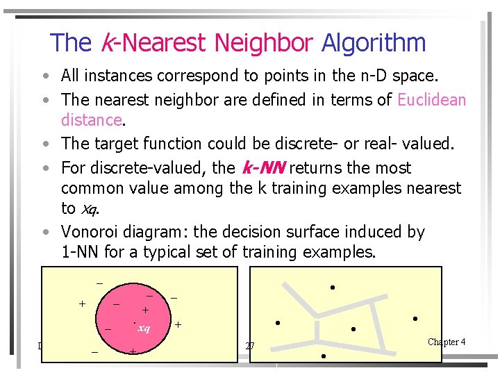 The k-Nearest Neighbor Algorithm • All instances correspond to points in the n-D space.