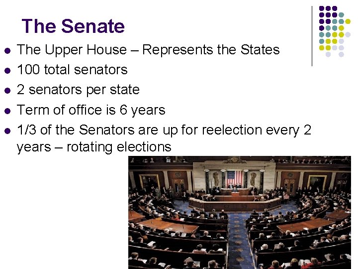 The Senate l l l The Upper House – Represents the States 100 total