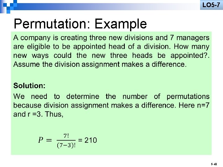 LO 5 -7 Permutation: Example n 5 -41 