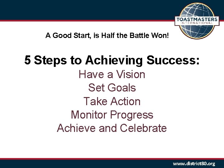 A Good Start, is Half the Battle Won! 5 Steps to Achieving Success: Have