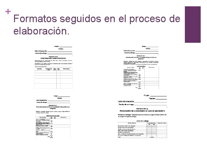 + Formatos seguidos en el proceso de elaboración. 