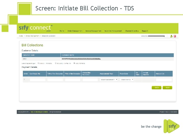 Screen: Initiate Bill Collection – TDS 