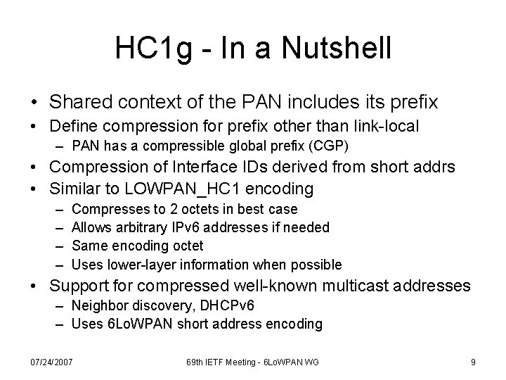HC 1 g - In a Nutshell • Shared context of the PAN includes