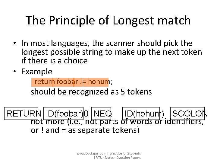 The Principle of Longest match • In most languages, the scanner should pick the