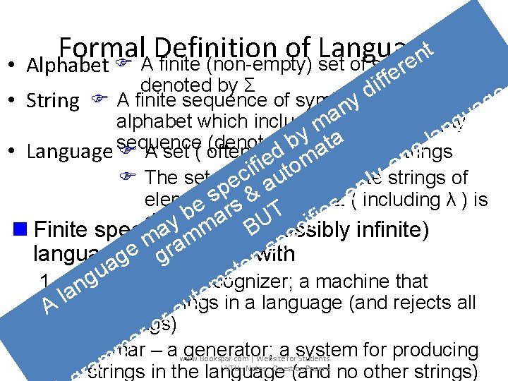  • t Formal Definition of Languages n e Alphabet F A finite (non-empty)