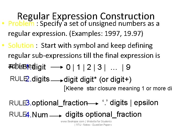 Regular Expression Construction • Problem : Specify a set of unsigned numbers as a