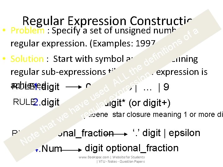 Regular Expression Construction • Problem : Specify a set of unsigned numbers fas aa