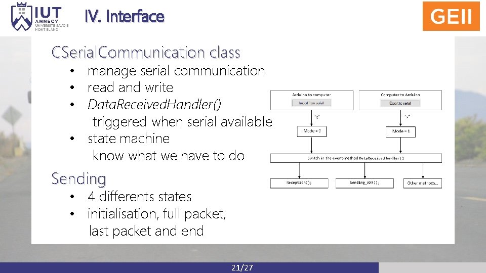 IV. Interface CSerial. Communication class • manage serial communication • read and write •