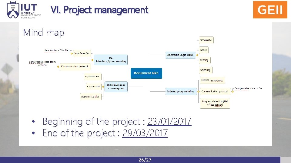 VI. Project management Mind map • Beginning of the project : 23/01/2017 • End