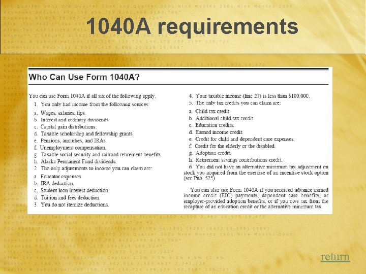 1040 A requirements return 