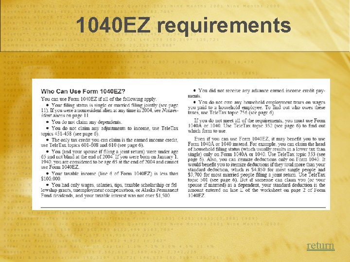 1040 EZ requirements return 