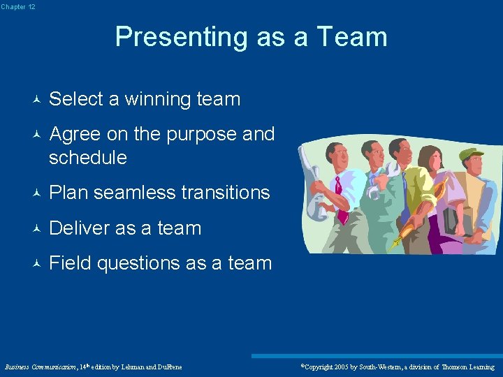Chapter 12 Presenting as a Team © Select a winning team © Agree on