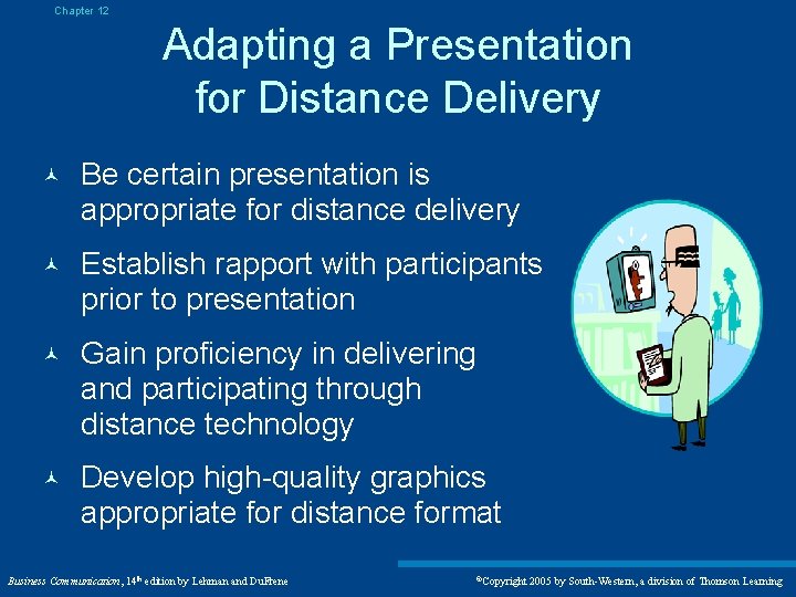 Chapter 12 Adapting a Presentation for Distance Delivery © Be certain presentation is appropriate