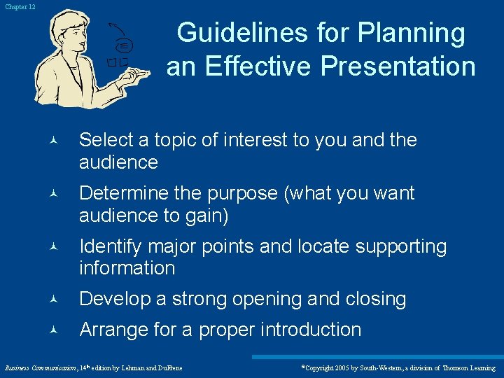 Chapter 12 Guidelines for Planning an Effective Presentation © Select a topic of interest