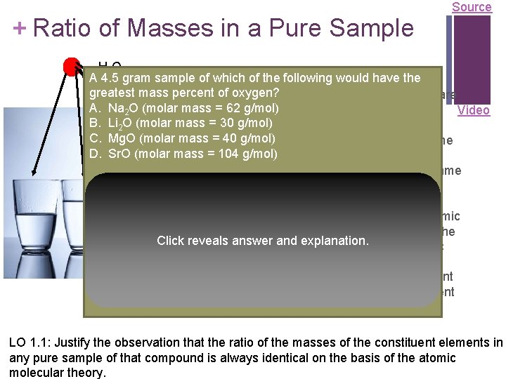 + Ratio of Masses in a Pure Sample Source H 2 O A 4.