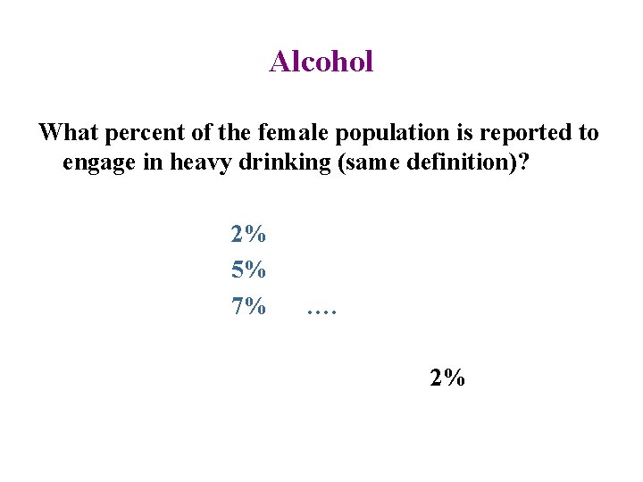 Alcohol What percent of the female population is reported to engage in heavy drinking