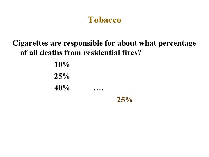 Tobacco Cigarettes are responsible for about what percentage of all deaths from residential fires?