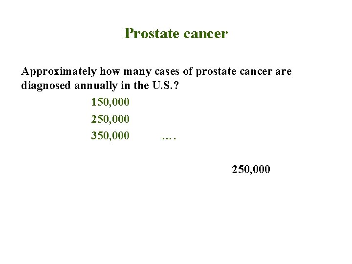 Prostate cancer Approximately how many cases of prostate cancer are diagnosed annually in the