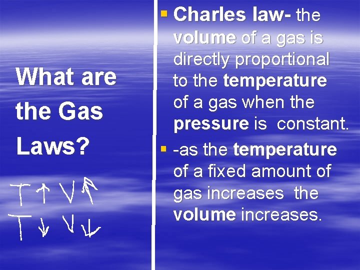 § Charles law- the What are the Gas Laws? volume of a gas is