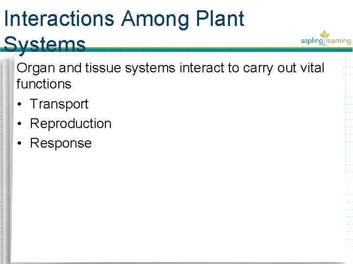 Interactions Among Plant Biology 10B Systems Interactions Among