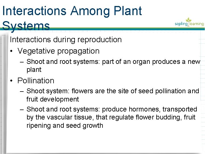 Interactions Among Plant Biology 10B Systems Interactions Among