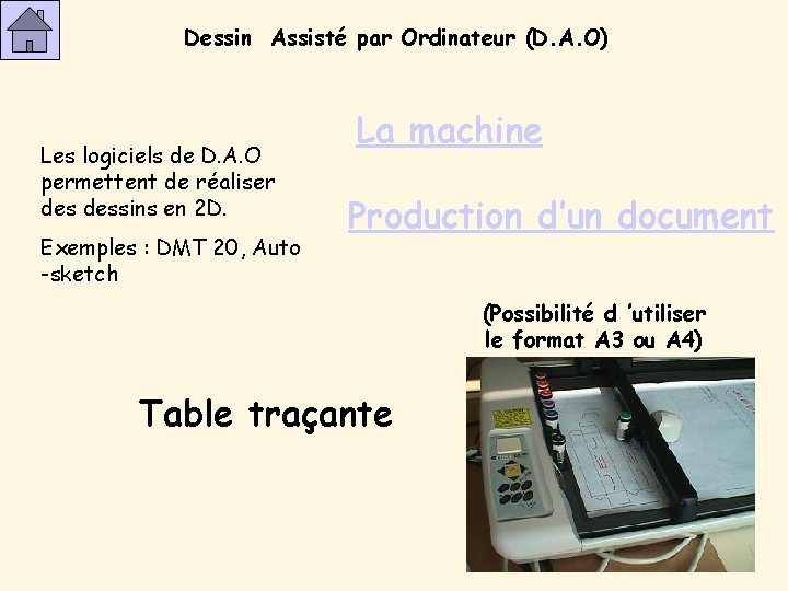 Dessin Assisté par Ordinateur (D. A. O) Les logiciels de D. A. O permettent