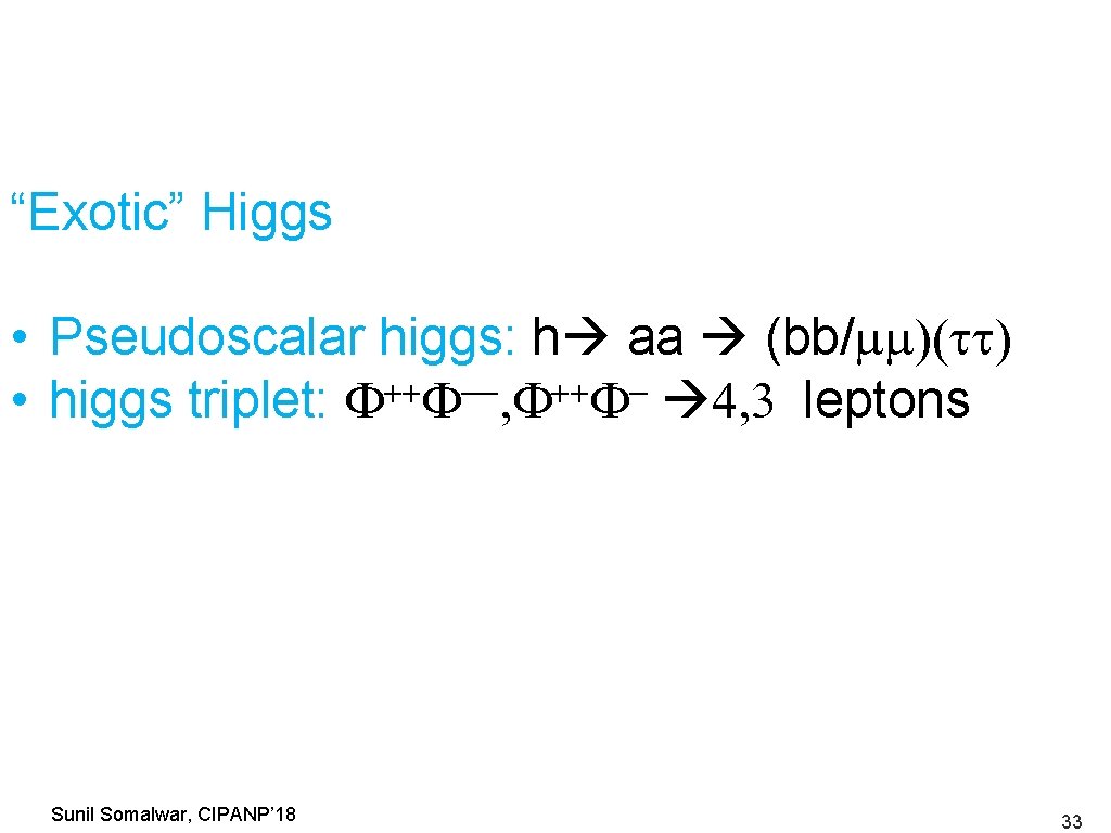 “Exotic” Higgs • Pseudoscalar higgs: h aa (bb/mm)(tt) ++ -++ • higgs triplet: F