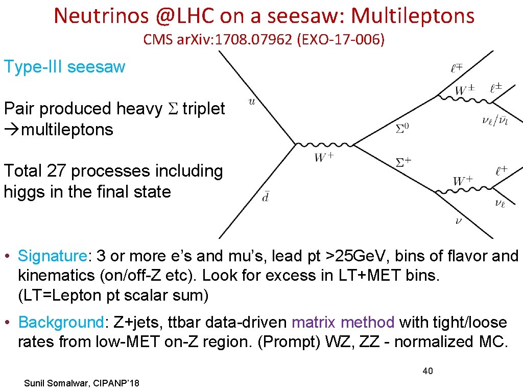 Neutrinos @LHC on a seesaw: Multileptons CMS ar. Xiv: 1708. 07962 (EXO-17 -006) Type-III