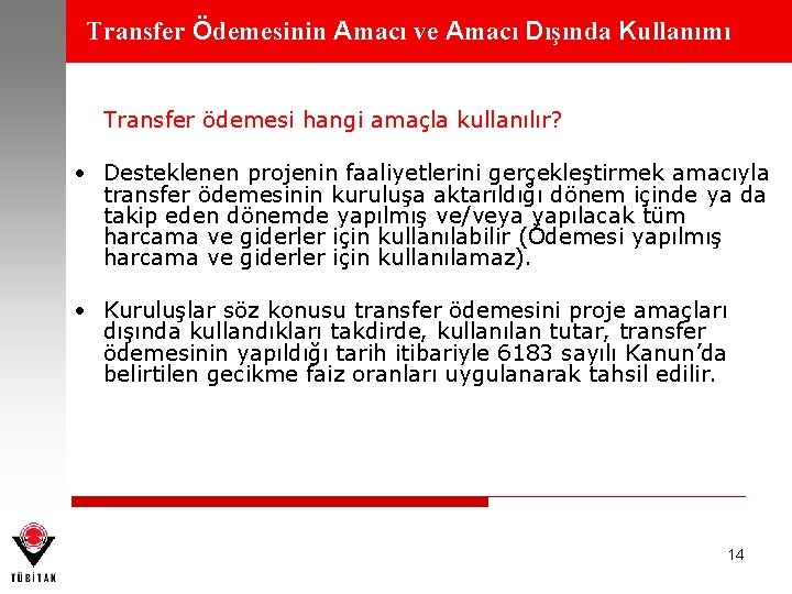 Transfer Ödemesinin Amacı ve Amacı Dışında Kullanımı Transfer ödemesi hangi amaçla kullanılır? • Desteklenen