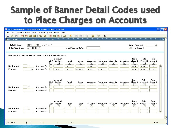 Sample of Banner Detail Codes used to Place Charges on Accounts 