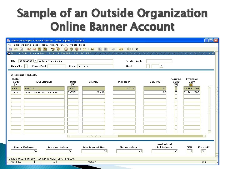 Sample of an Outside Organization Online Banner Account 