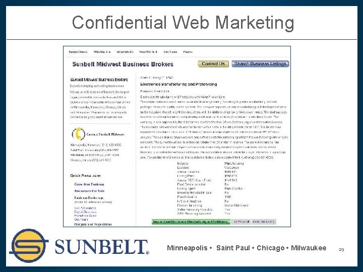 Confidential Web Marketing Minneapolis • Saint Paul • Chicago • Milwaukee 29 