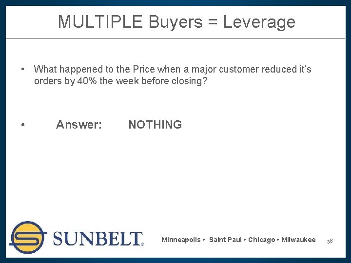 MULTIPLE Buyers = Leverage • What happened to the Price when a major customer