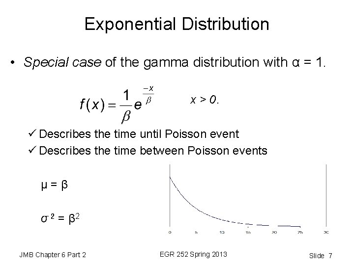 Exponential Distribution • Special case of the gamma distribution with α = 1. x