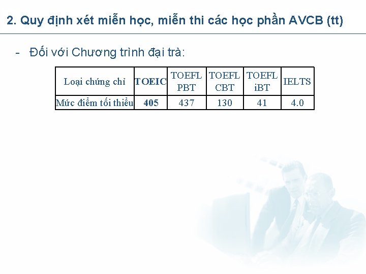 2. Quy định xét miễn học, miễn thi các học phần AVCB (tt) -