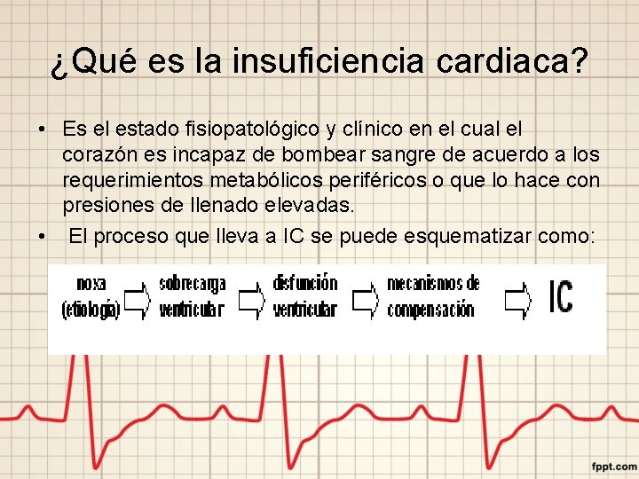 ¿Qué es la insuficiencia cardiaca? • Es el estado fisiopatológico y clínico en el