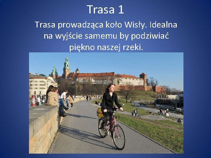 Trasa 1 Trasa prowadząca koło Wisły. Idealna na wyjście samemu by podziwiać piękno naszej