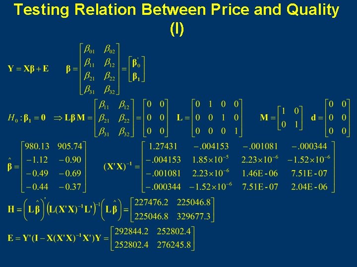 Testing Relation Between Price and Quality (I) 