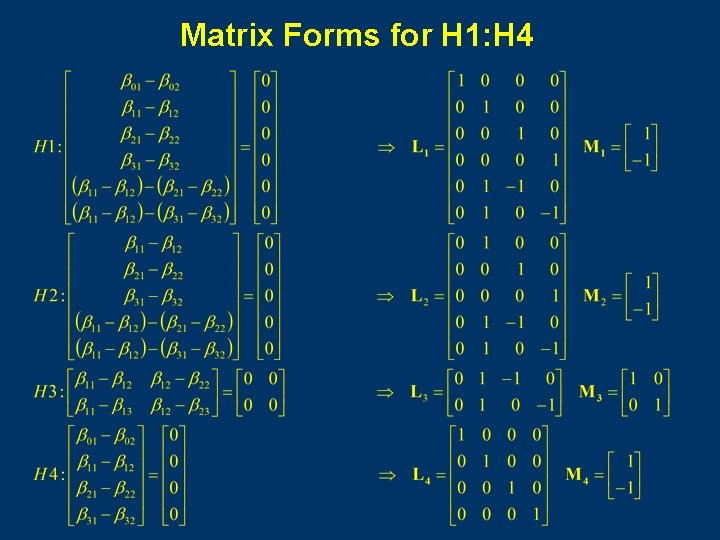 Matrix Forms for H 1: H 4 