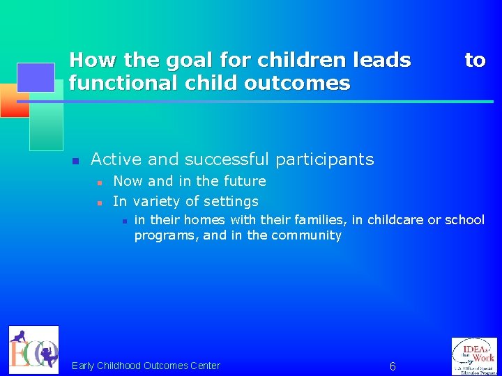 How the goal for children leads functional child outcomes n to Active and successful