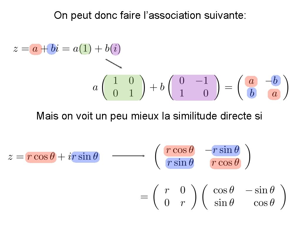 On peut donc faire l’association suivante: Mais on voit un peu mieux la similitude